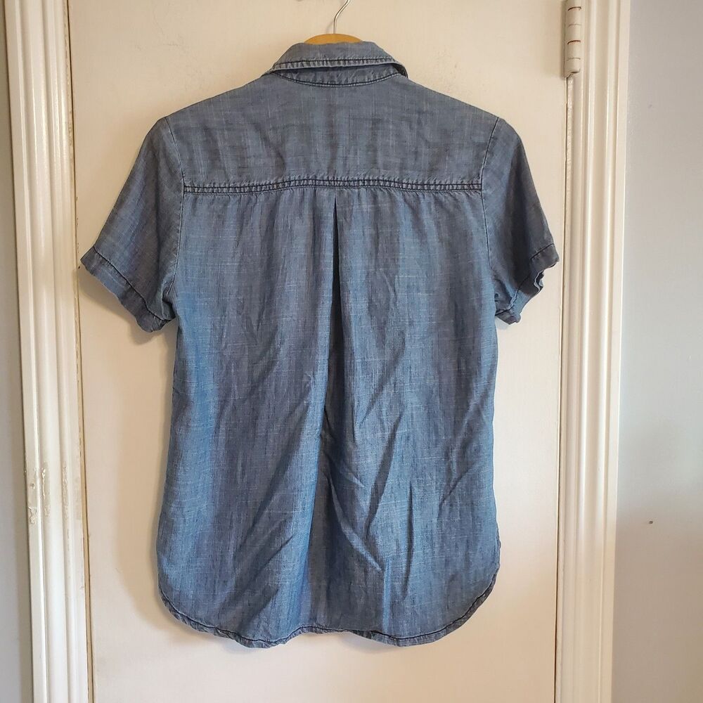 Trina Turk Linen Tencel Blend Chambray Demin Button Up Top Size XS Western Prepp - Picture 4 of 10